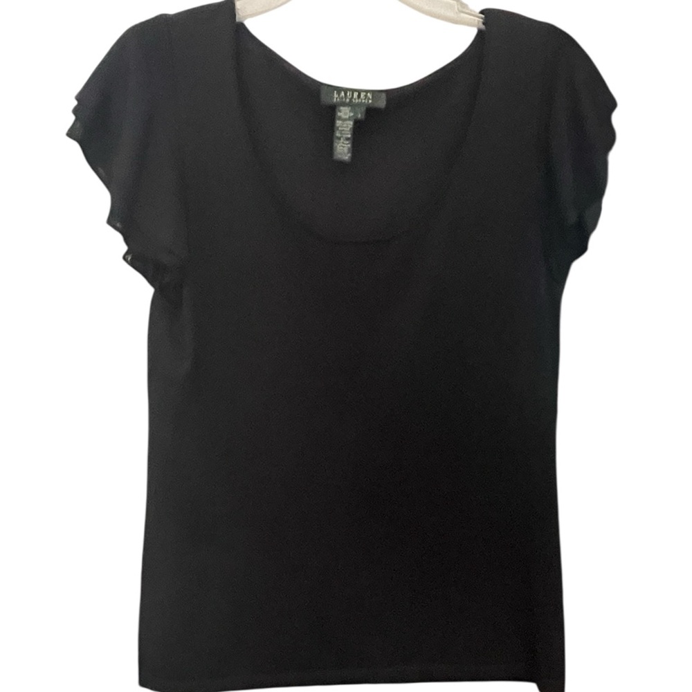 Lauren Black Size Large flutter sleeve Women's Top luxury SS